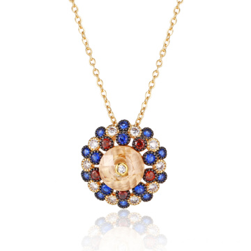 Brilliant Colorful Stone Gold Plated Round Pendant